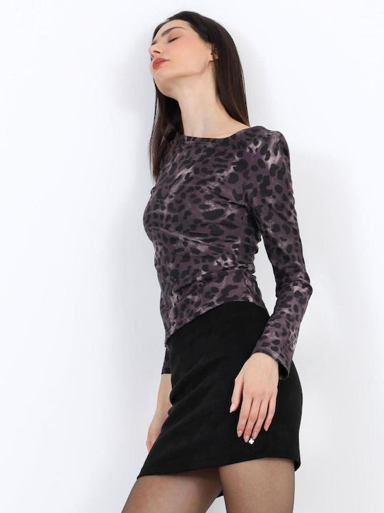 Damen Bluse Tierdruck Grau