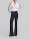 Women's High Rise Fabric Flared Trousers in Regular Fit Black