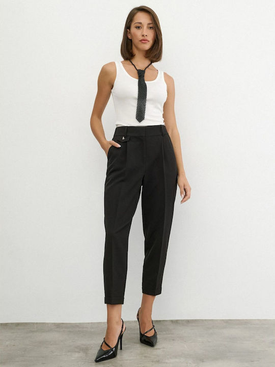 Women's Fabric Trousers with Elastic Black