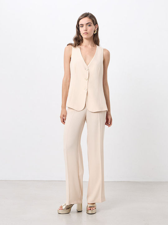Women's High Rise Crepe Pantaloons in Regular Fit Ecru