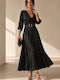 Summer Maxi Evening Satin Drape Black Dress