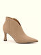 Suede Women's Ankle Boots with High Heel Beige