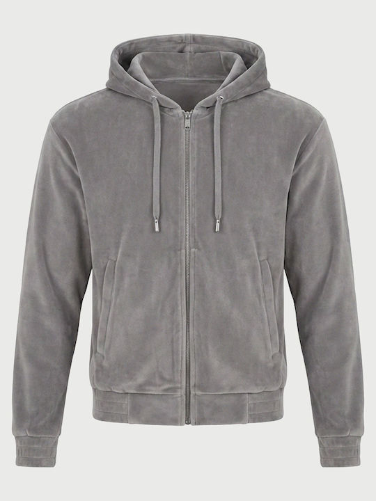 Funky Buddha Women's Velvet Hooded Sweatshirt Grey