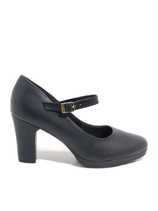 Pumps mit Plateau mit Riemchen & Mittelhohem Absatz Schwarz