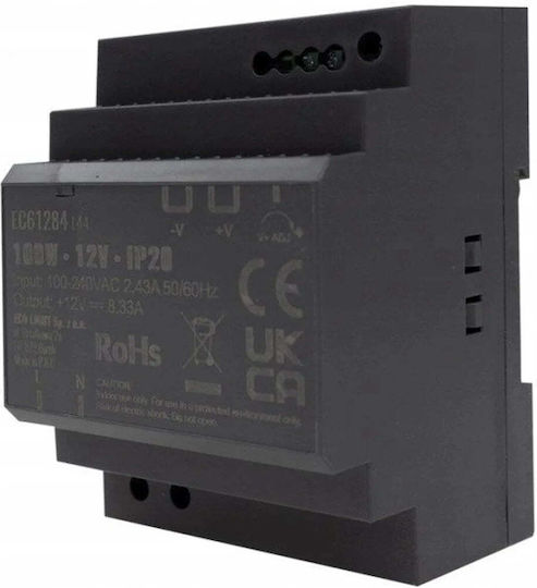 Eco Light DIN Rail Power Supply With 12V Output And 100W Power 8.33A