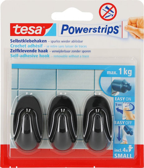 Tesa Cârlige Cu Autocolant Din Lemn Negre 3 Bucăți