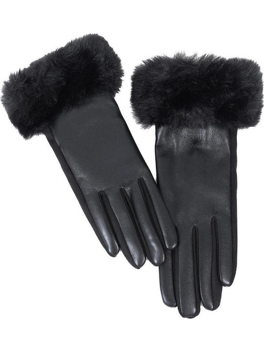 Schwarze Lederhandschuhe mit Pelz