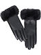 Schwarze Lederhandschuhe mit Pelz
