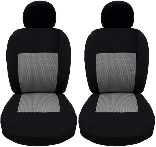 Front Seat Covers Fabric Prime Black-Grey Pair 6 Pieces 11704