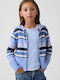 Kids Cardigan Cotton Hooded Blue Pink Stripe