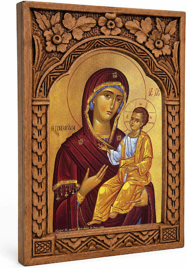 Polyart Heiligenikonen Παναγία Grigorousa Hölzernes Rahmen mit Myrofylla 16cm