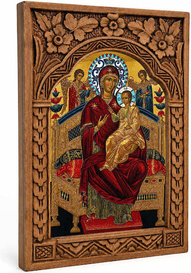 Polyart Heiligenikone Gottesmutter Panagia Pantanassa Holzrahmen Myrrenblatt 16cm