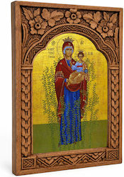 Panagia Myrtidiotissa Wooden Carved Frame Myrofyllo 16cm