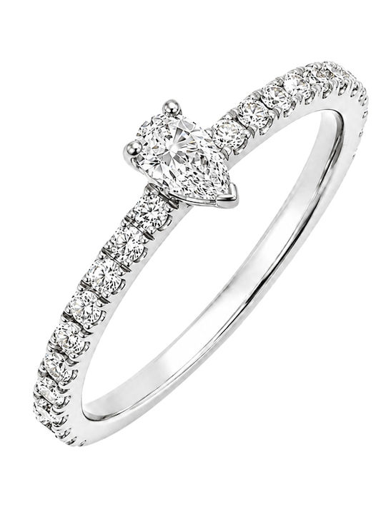 Single Stone Ring In 14K White Gold With Diamond