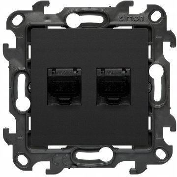 Kontakt-Simon Double RJ45 Network Socket in Black Colour N62E.01/49