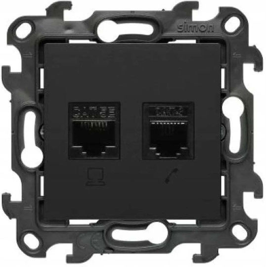 Kontakt-Simon Διπλή Πρίζα Δικτύου και Τηλεφώνου RJ45/RJ11 σε Μαύρο Χρώμα N5T.01/49