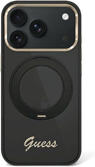 Guess iPhone 18 Pro iPhone 17 Pro Hard Case Magsafe Silicone Frame IML Ring Stand 360 Script Metal Logo Black GUHMP18L6HCCMSK