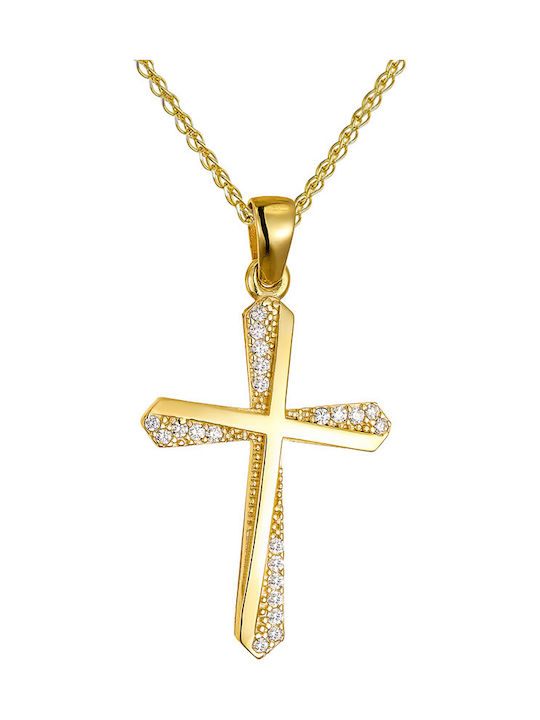 Papoulidis Jewellery Женски Златен Кръст 14 Карата Двулицев Без Верижка