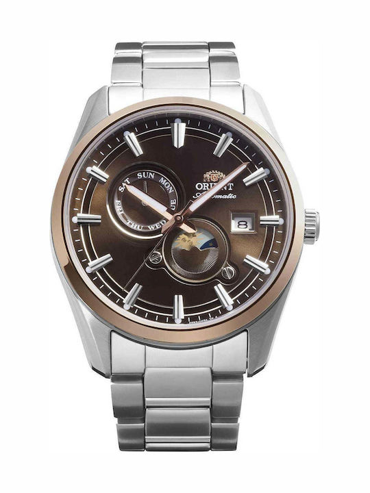 Orient Sun Moon Мъжки Ръчен Часовник Автоматичен със Сребрист Метален Браслет
