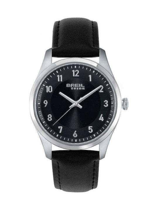 Breil Men's Battery Watch with Black Leather Strap