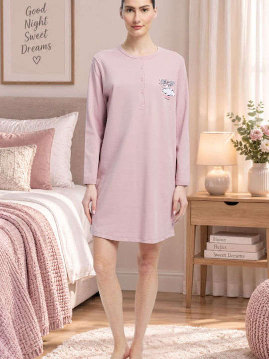 Minerva Minerva Damen Baumwollenes Nachthemd Rosa