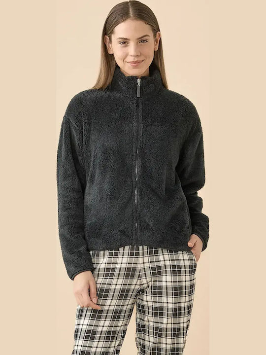 Noidinotte Winters Damen Schlafanzug Strickjacke Schwarz