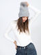 Pom Pom Beanie Unisex Strickmütze in Grau Farbe
