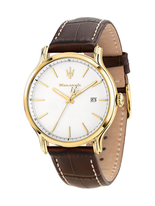 Maserati Epoca Slim Herrenuhr 41mm Batterie mit Gold Lederarmband Maserati Epoca Slim Herrenuhr 41mm Batterie mit Gold Lederarmband