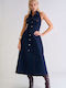 Summer Maxi Shirt Dress Denim Dark Blue