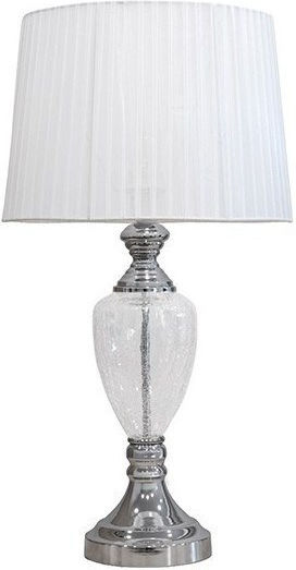 Eurolamp Glas Tischlampe mit Weißem Hut und Silberner Basis