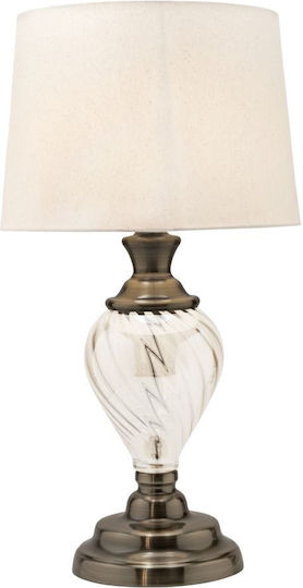 Eurolamp Glass Table Lamp for E27 Fitting with Beige Shade and Gold Base