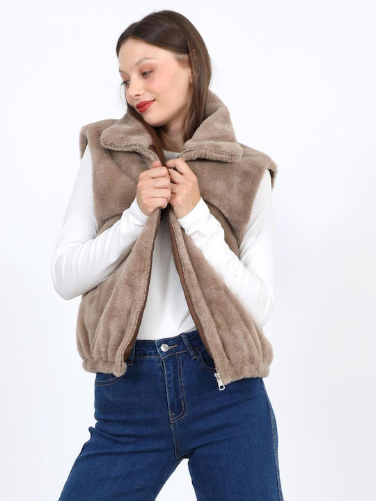 Sleeveless Short Women's Fur Beige