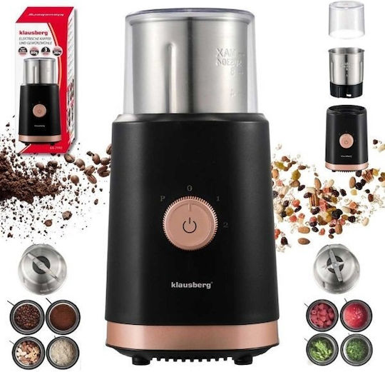 Klausberg Electric Coffee Grinder 200W with 80gr Capacity and 3 Coffee Grind Levels