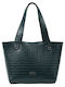 Women's Shoulder Bag Croco Petrol Blue