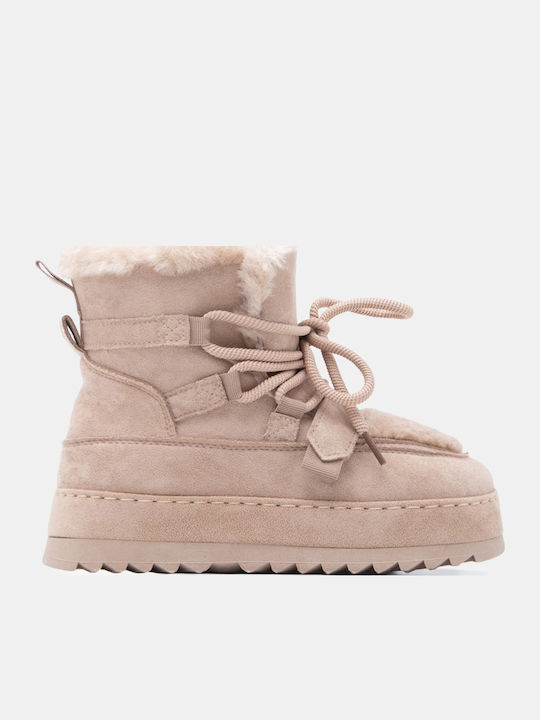 Luigi Women's Ankle Boots with Fur Beige