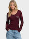 Damen Sport Langärmeliges Bordeaux Top