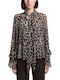 Women's Long Sleeve Blouse with V-Neck Black