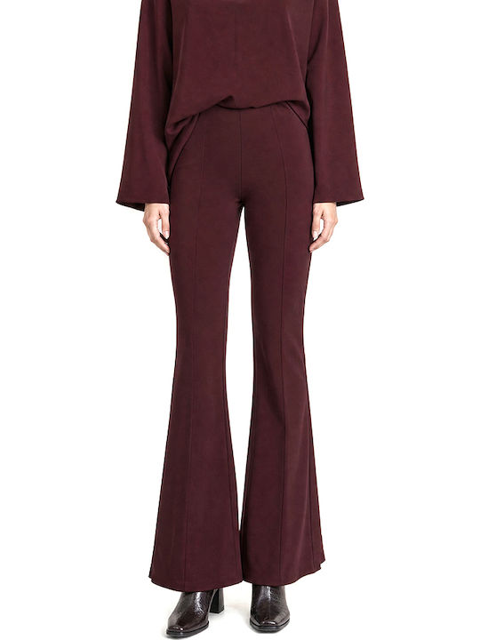 MY T Women's Fabric Flared Trousers with Elastic Burgundy