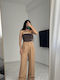 Women's High Rise Pantaloons with Rubber Band in Wide Leg Style Brown