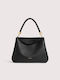 Leather Knitted Women's Tote Bag Black