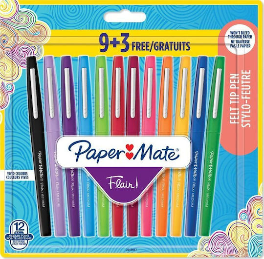 Paper Mate Flair Pixuri Ballpoint Set De Diverse Culori 12 Bucăți (Diverse Culori)