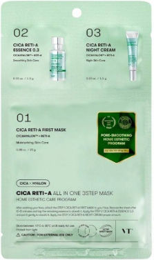 VT Cosmetics Cica Reti-a Всичко В Едно 3 Стъпков Плат (Чаршаф) Маска