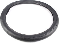 Slip-on Steering Wheel Cover Eco Leather Black Smooth Black Stitching 38cm