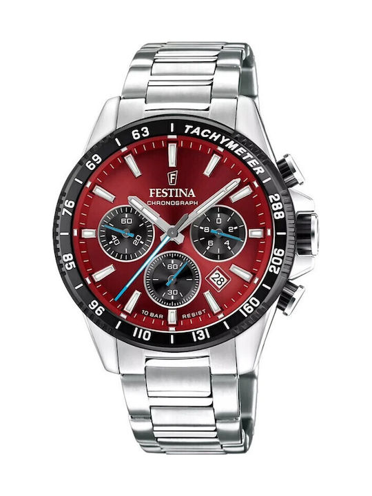 Festina Timeless Мъжки Часовник 45mm Хронограф На Батерия с Сребрист Металик Браслет