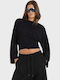 Damen Crop Top Drapierung Langärmelig Schwarz