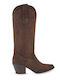 Wildleder Damenstiefel Cowboy mit Mittelhohem Absatz Braun
