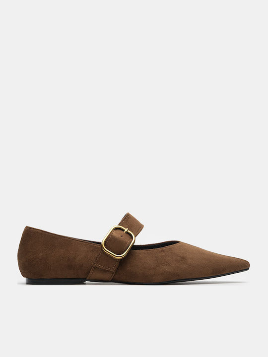 Wildleder Damen Ballerinas Mit Riemen Braune