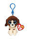 TY Beanie Boos Muddles Schlüsselanhänger Braun Weißer Hund 8,5 cm