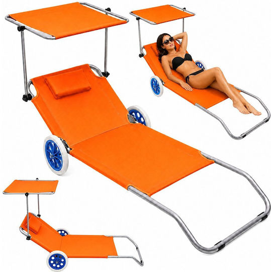 Lean Toys Beach Sunbed Orange Foldable Aluminum with Shader