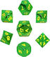 Rebel Set of Metal RPG Dice Green with Yellow Numbers